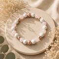 Rosa Kristall & Weißes Kiefer Gold Kugelarmband