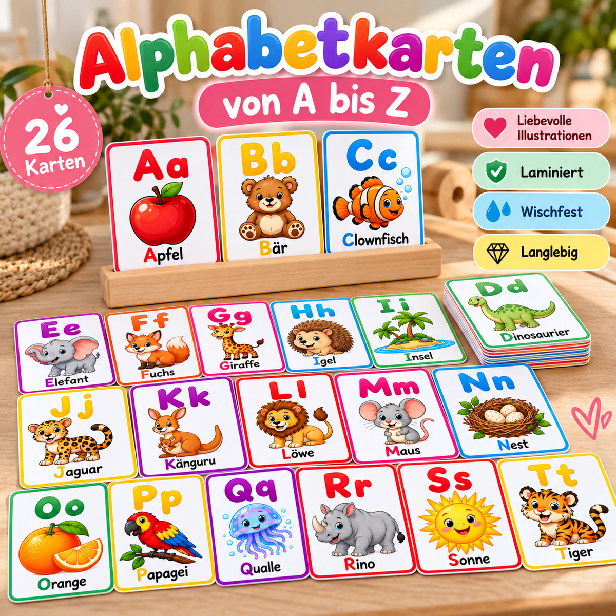 ABC Lernkarten für Kinder – Alphabet A–Z mit bunten Motiven